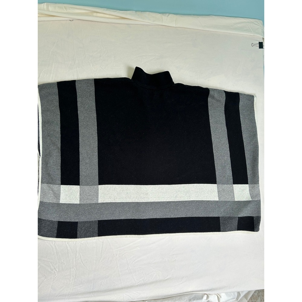 Jones New York Signature Black Grey Plaid Zip Front Poncho Sweater Womens L/XL - Picture 5 of 5